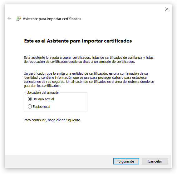 Importar certificado IE
