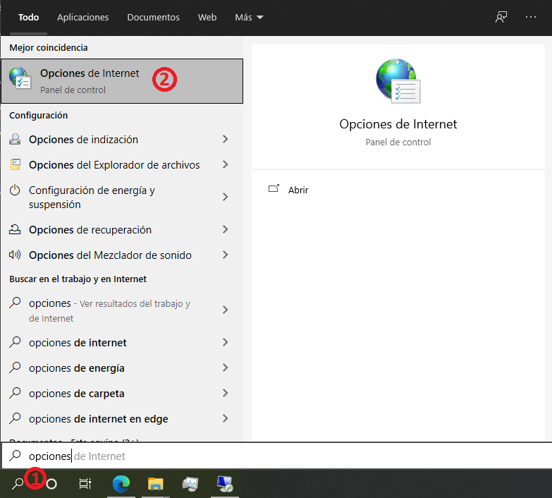 Cómo buscar las Opciones de Internet